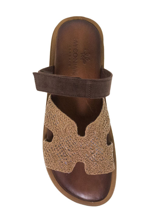 Myconian Leather Women's Flat Sandals Flatforms Brown