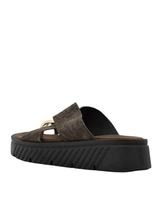 Leather Women's Flat Sandals Brown 3542+Brown Suede Leather
