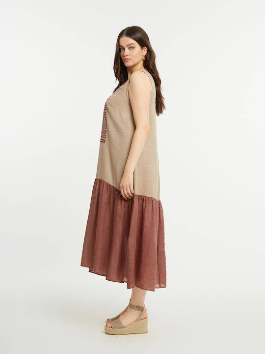 Rochii De Vară Pentru Femei Midi Rochie Maze 8501.7023-Bej