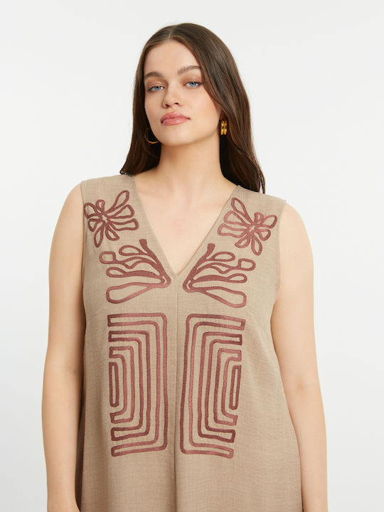 Rochii De Vară Pentru Femei Midi Rochie Maze 8501.7023-Bej