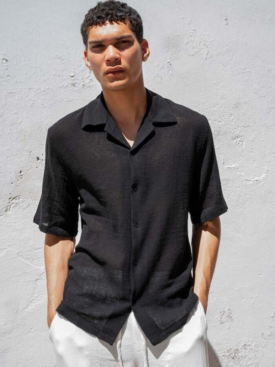 Short Sleeve Linen Shirt Black
