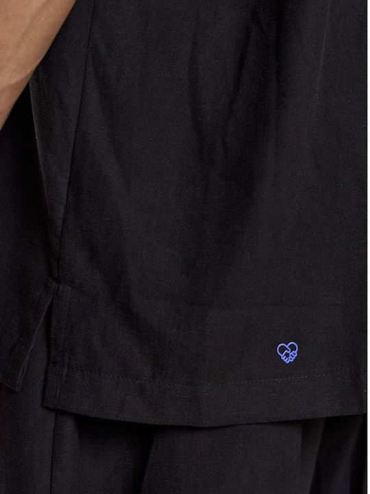 Short Sleeve Linen Shirt Regular Fit Black