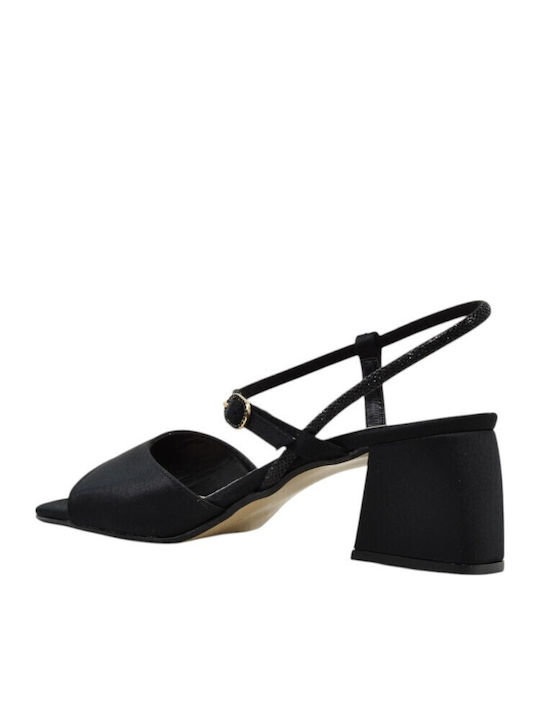 Sandale Elegante Damă Din Material Negru 1568+negru Satin
