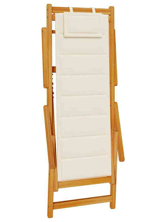 Сезлонг Дървен с Подлакътници Крем 61.5x110x96см