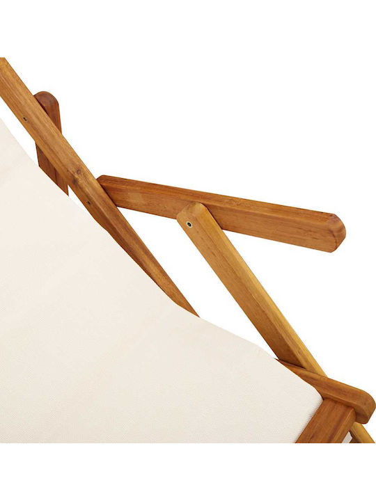 Сезлонг Дървен с Подлакътници Крем 61.5x110x96см