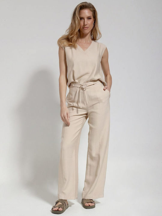 Women's High Rise Pantaloons in Slim Fit Beige