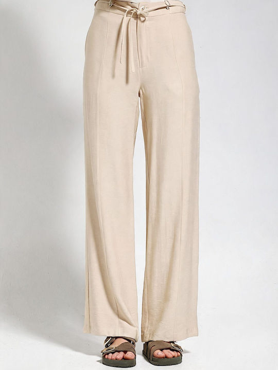 Women's High Rise Pantaloons in Slim Fit Beige