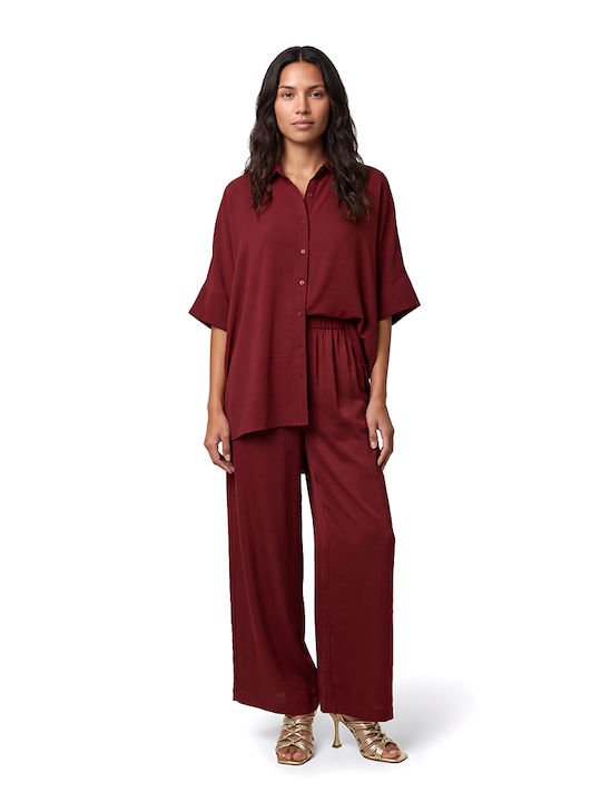 Short Sleeve Women's Shirt Burgundy