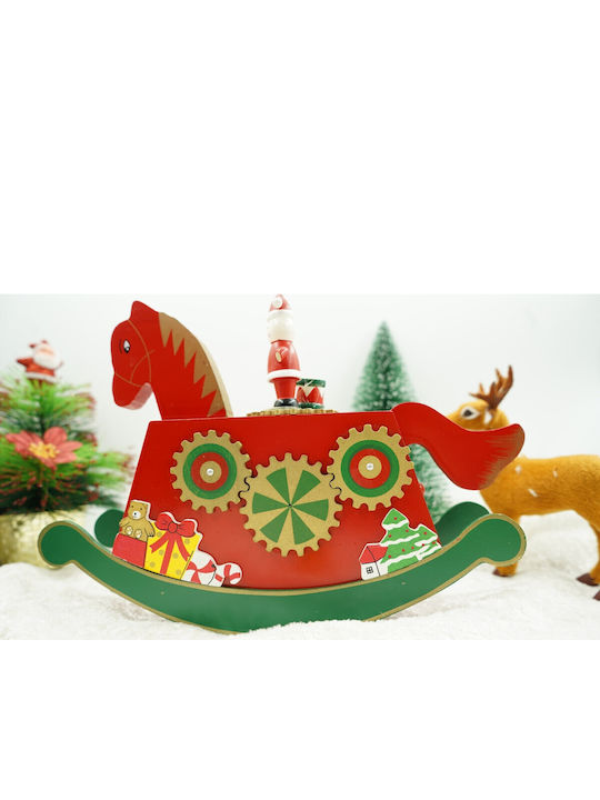 Cutie Muzicală Decorată de Crăciun Pony Roșu din Lemn 18 Cm X 25 Cm Pentru Interior Alista Home