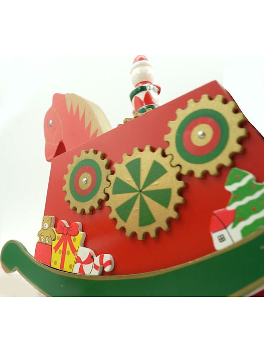 Cutie Muzicală Decorată de Crăciun Pony Roșu din Lemn 18 Cm X 25 Cm Pentru Interior Alista Home