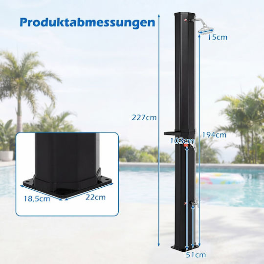 Costway Pool Shower Solar PVC 227.5x18x22 cm Black