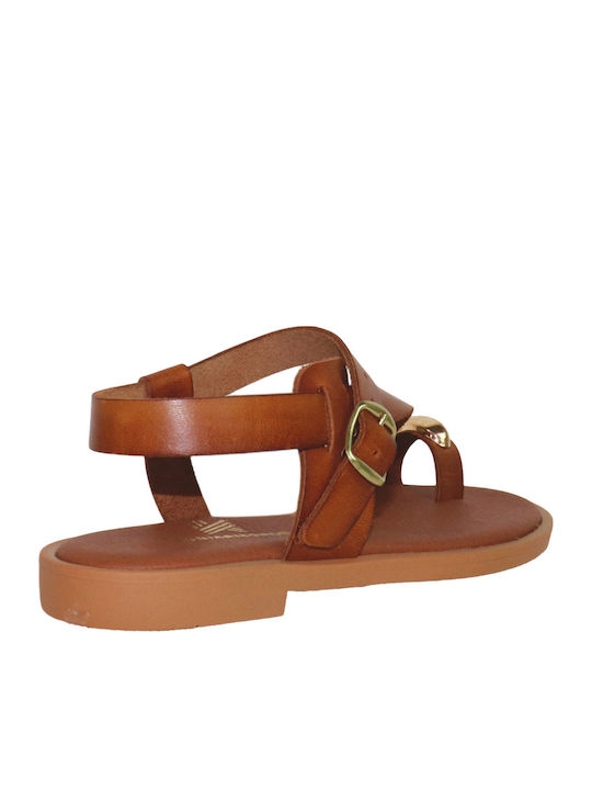 Leather Women's Flat Sandals Tabac Brown