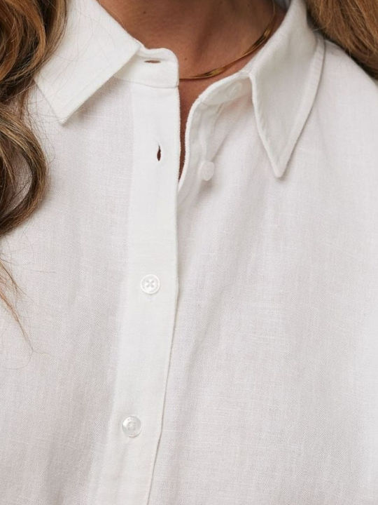 Short Sleeve Women's Linen Shirt White