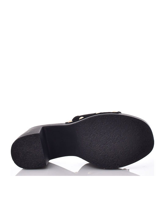 Suede Mules με Τακούνι σε Μαύρο Χρώμα