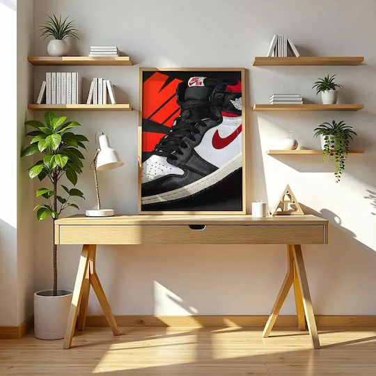 Poster Red N Black Jordan Sneakers Kds004a 40cm X 50cm Premium Μαύρο Ξύλινο Κάδρο
