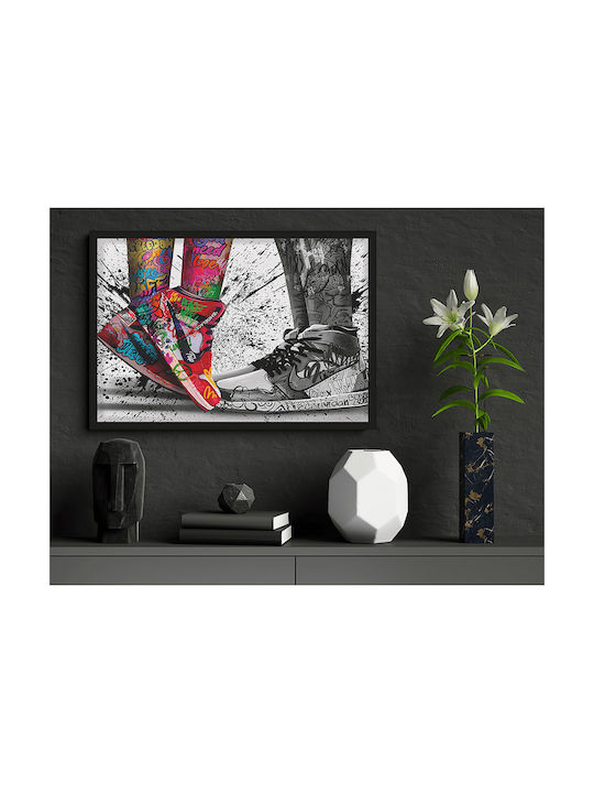 Poster Graffiti Sneakers Snk070 40cm x 50cm Premium Schwarzer Hölzernes Rahmen