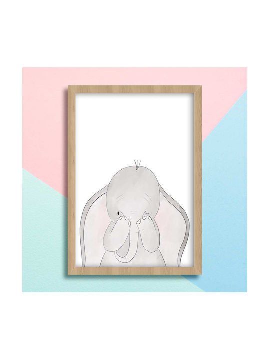 Kids Wall Art Elephant with Black Frame from Wood 40x50cm