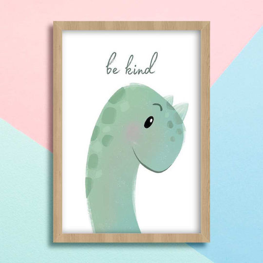 Kids Wall Art Dinosaur Be Kind with Black Wooden Frame 40x50cm
