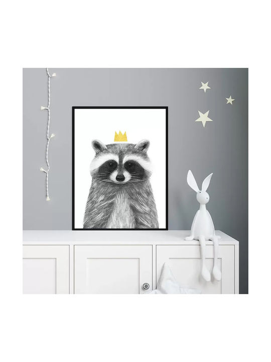 Παιδικό Κάδρο Queen Racoon με Μαύρη Κορνίζα από Ξύλο 40x50εκ.