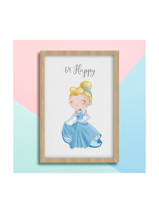 Kids Framed Cinderella Wall Art With Black Wooden Frame 40x50cm