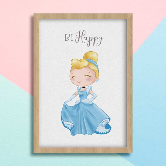 Kids Framed Cinderella Wall Art With Black Wooden Frame 40x50cm