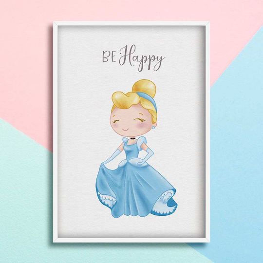 Kids Framed Cinderella Wall Art With Black Wooden Frame 40x50cm