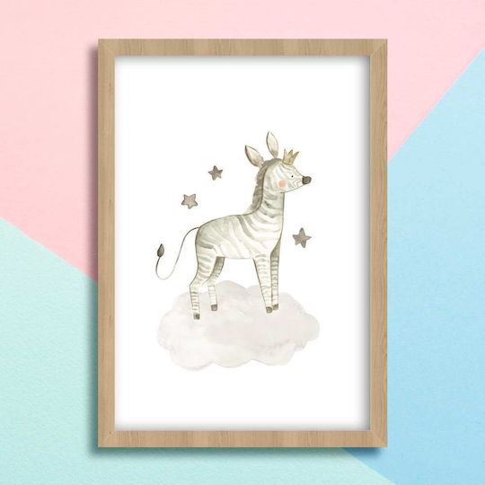 Kids Wall Art Zebra with Black Frame from Wood 40x50cm