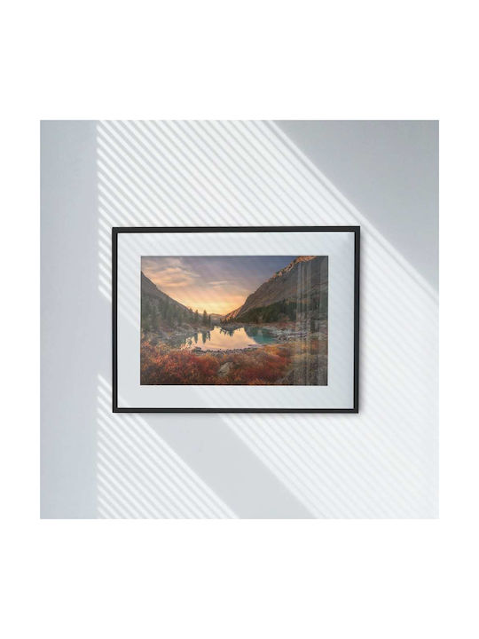 Poster Mountain Lake Pst25104 40cm X 50cm Premium Black Wooden Frame