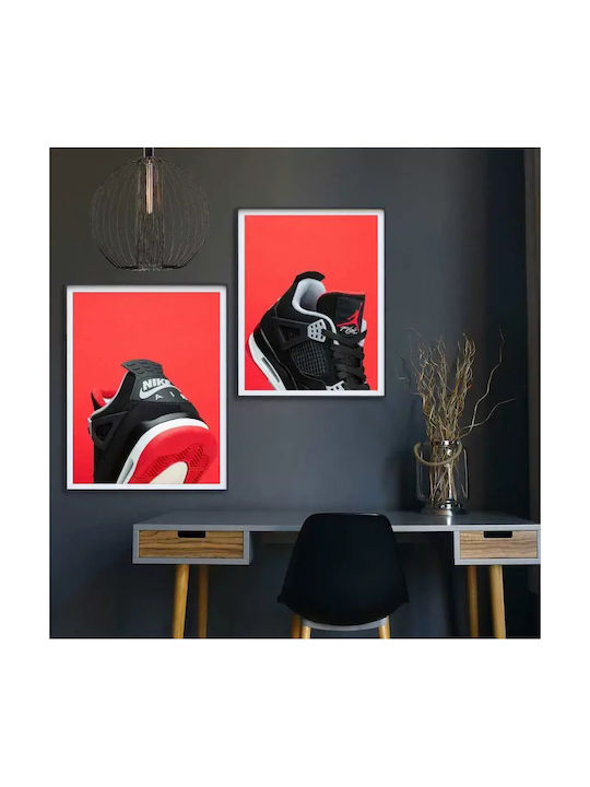 Poster Red Sneakers Jordan Flight Kds009b 40cm X 50cm Premium Μαύρο Ξύλινο Κάδρο
