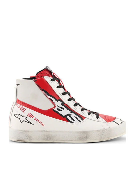 Alpinestars Stated Flair Leder Herren Reitstiefel Weiß Bright Rot