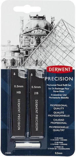 Derwent Reîncărcări Mine Pentru Creioane Mecanice Profesional Hb/2b 0.5 Mm Set 30 Bucăți Negru