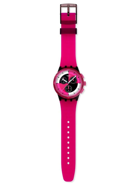 Swatch Lines Unisex Men's Chronograph Battery Watch with Pink Rubber Strap