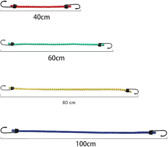 Set 8 Corzi Elastice Extensibile Monzana 40-100 Cm Prindere Fixare 3.2 Mm Cârlig Oțel Multicolore