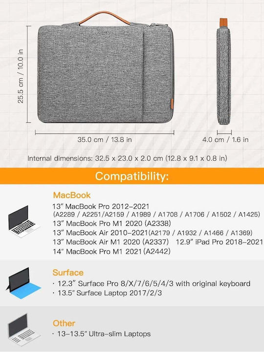 Inateck 360° Protection Αδιάβροχη Θήκη για Laptop 13.3" σε Γκρι χρώμα