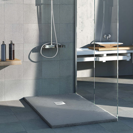 Sanitec Flat Stone Artificial Stone Shower 140x80cm Grey
