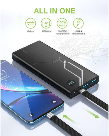 Techly USB 4 Video Cable USB-C male - USB-C 100W PD Μαύρο 0.124m ICOC-USBC-FL-U4