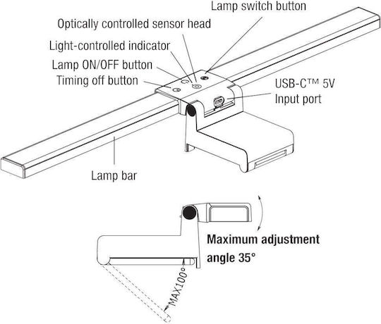 Techly I-lamp-dsk11 Monitor Light Bar Usb-c