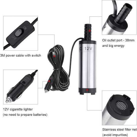 Flintronic Pompă Submersibilă Ulei 12v 38mm Extractor Diesel Oțel Inoxidabil 12l