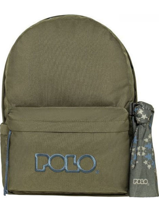 Polo Double Scarf School Backpack for Junior High-High School with Water Bottle Holder Khaki 27 Litres 30 x 24 x 42 cm