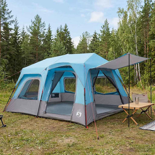 vidaXL 185t Camping Tent Pop Up Blue 4 Seasons for 8 People 380x305x183cm