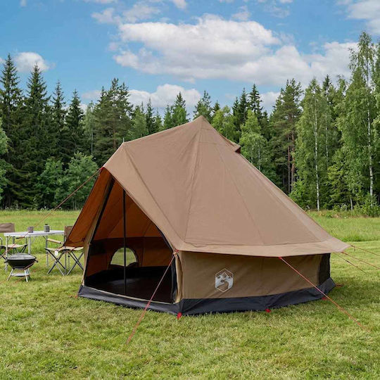 vidaXL Camping Tent Teepee Brown for 6 People 198cm