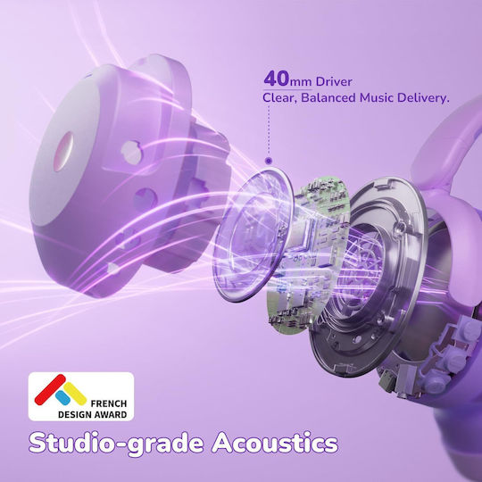 iClever BTH20 Căști Over Ear Wireless / Cu Fir cu 60 de Ore Autonomie și Încărcare Rapidă Violet