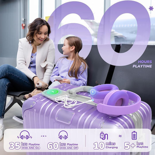 iClever BTH20 Căști Over Ear Wireless / Cu Fir cu 60 de Ore Autonomie și Încărcare Rapidă Violet