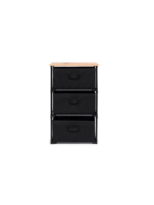 Fabric Chest of Drawers Nisos-3 Oak 3 Drawers Black Fabric 40x30x68cm Black Metal Frame