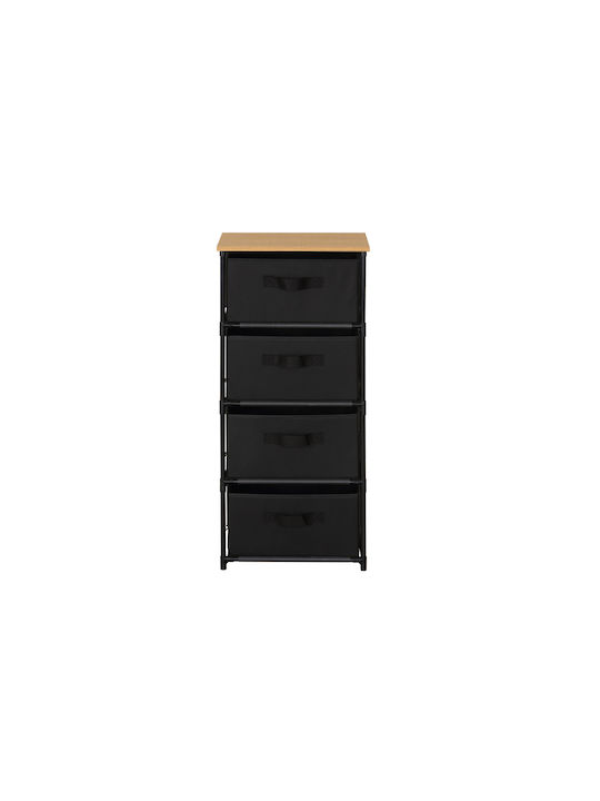 Fabric Chest of Drawers Nisos-4 Oak 4 Drawers Black Fabric 40x30x89cm Black Metal Frame