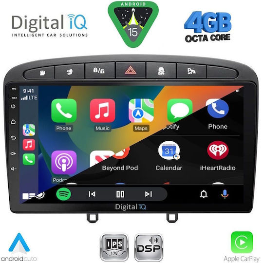 Digital IQ Car Audio System for Peugeot 308 / RCZ 2007-2012 (Bluetooth/USB/WiFi/GPS/Apple CarPlay/Android Auto) with 9" Touch Screen