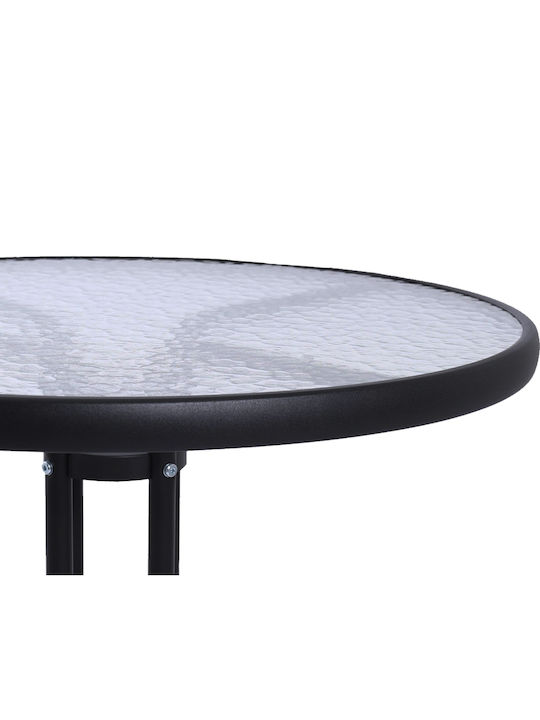 Masă Pentru Spații Exterioare Mici Metalică Cu Suprafeță Din Sticlă Neagră 90x90x72cm