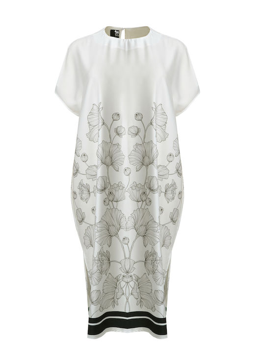Rochie De Vară Pentru Femei Midi Rochie-Cămașă Satin Floral 8501.7034-White