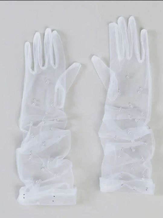 Hochzeitshandschuhe Aus Voile Perlen Einheitsgröße Weiß