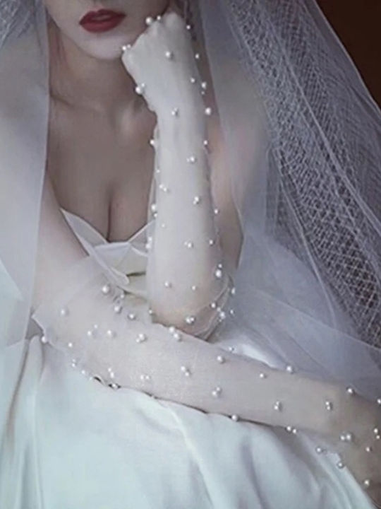 Hochzeitshandschuhe Aus Voile Perlen Einheitsgröße Weiß